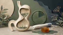 Editorial illustration of a stomach-shaped hourglass beside a plain injection pen and an edible