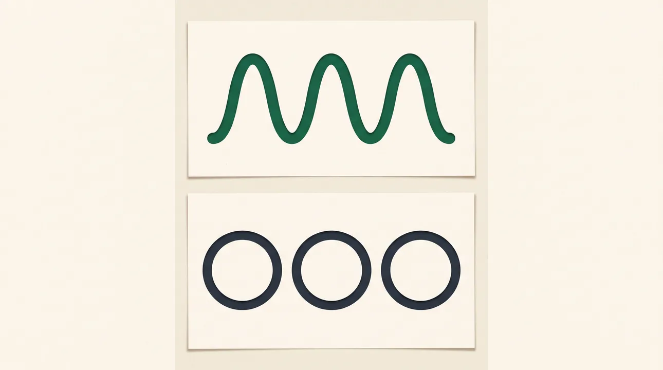 Two separate paper cards: a repeating wave above three empty rating circles, representing blood exposure and a benefit question the study did not test.