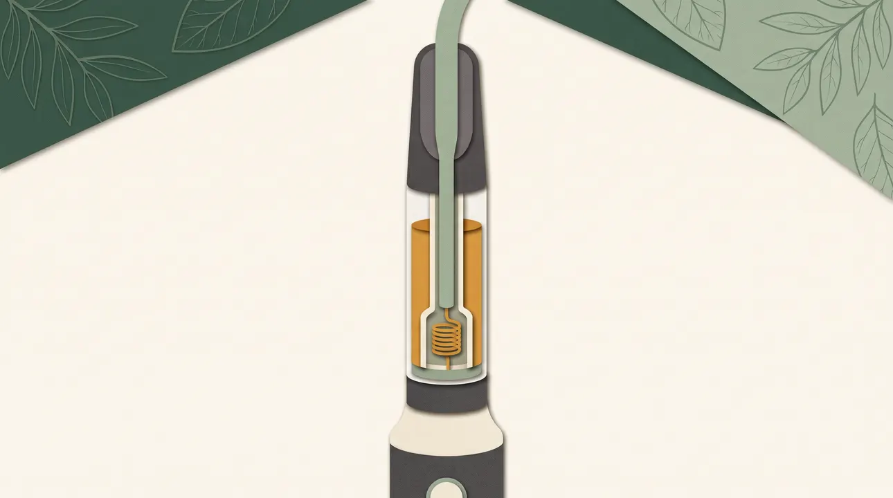 Cutaway illustration showing a small coil below a separate central air path in an oil cartridge