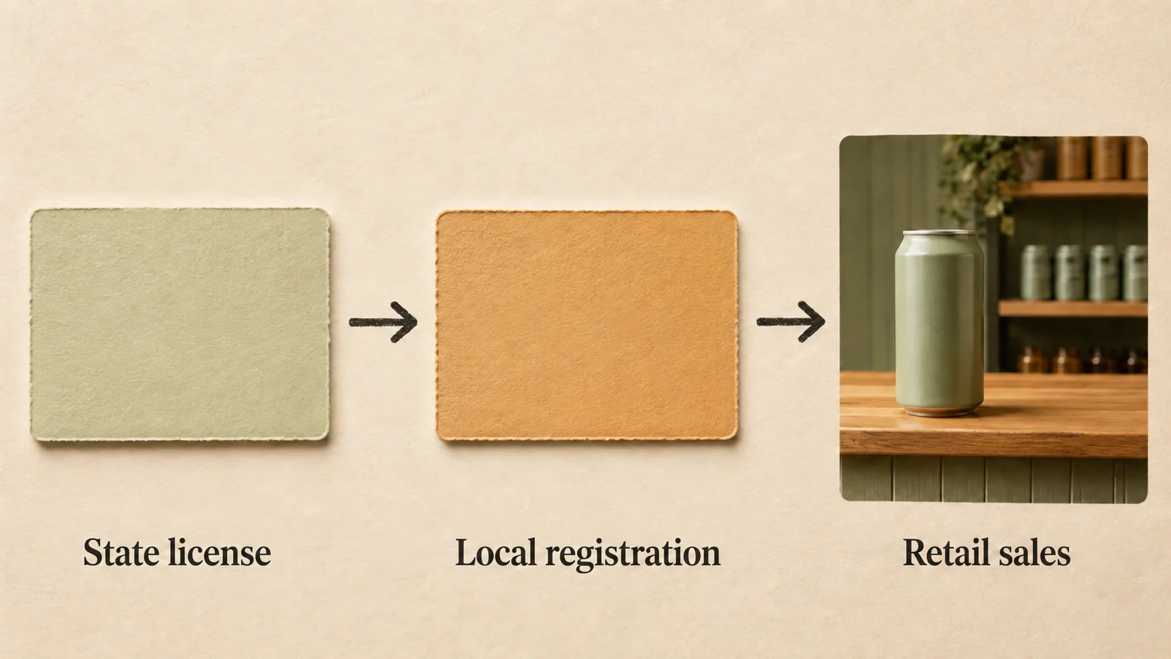 State license, followed by local registration, followed by retail sales, connected with arrows.