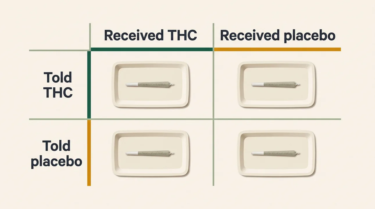 Four-group table crossing Told THC or Told placebo with Received THC or Received placebo